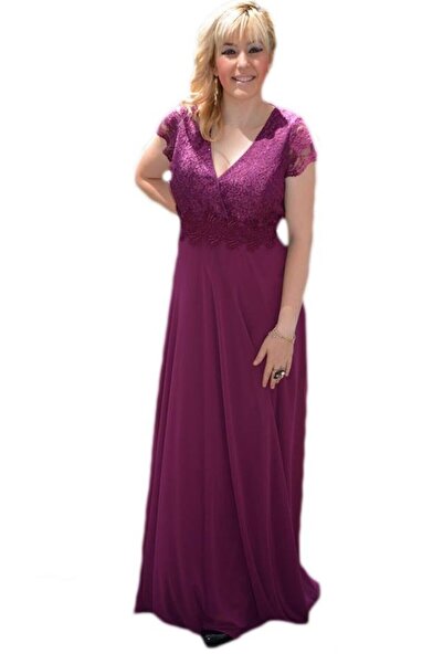 OEM Rochie mov de seara, masura mare, voal si dantela cu strasuri