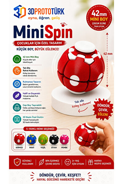 3dprototürk MiniSpin 42 mm Mini Spin Ball Çocuk Stres Oyuncağı Rulmansız Fidg...