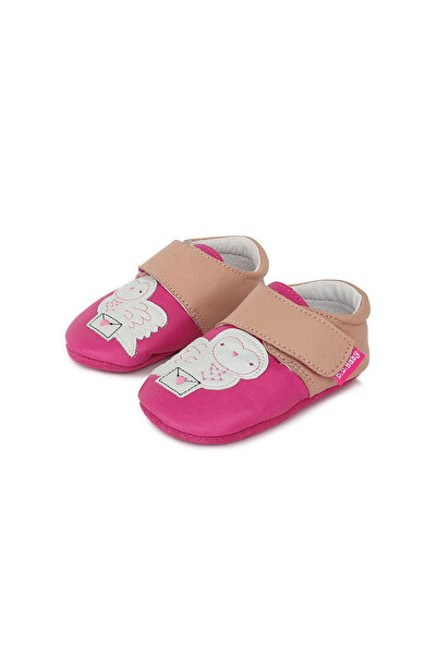 D.D.step Papuci de casă pentru fete, din piele, cu velcro, roz-crem cu bufniț...