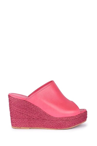 gumushoe Women's Handmade Genuine Leather Straw Wedge Heel Slippers 6948