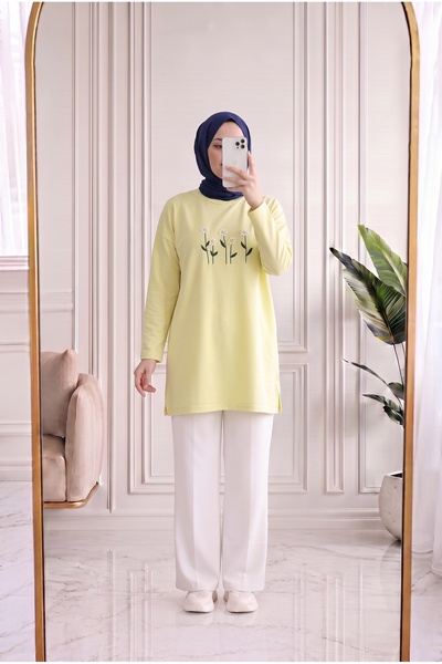 MİHRA STORE Laleay Elegantna bluza sa 5 izvezenih tratinčica-SS13148 žuta