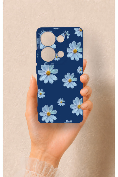 Vip Case Redmi Note 13 Pro 4G Uyumlu Mavi Papatya Desenli Silikon Kılıf