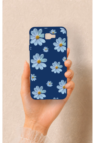 Vip Case Samsung J7 Prime Uyumlu Mavi Papatya Desenli Silikon Kılıf
