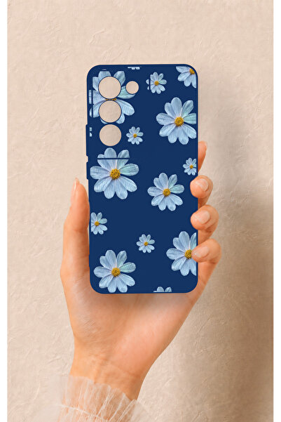 Vip Case Vivo V30 Lite Uyumlu Mavi Papatya Desenli Silikon Kılıf