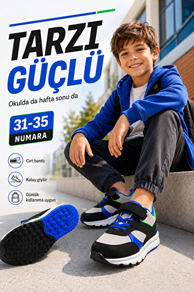 Ayakkabı Deryası Erkek Çocuk Cırtlı Bağcık Detaylı Renk Bloklu Günlük Sneaker...