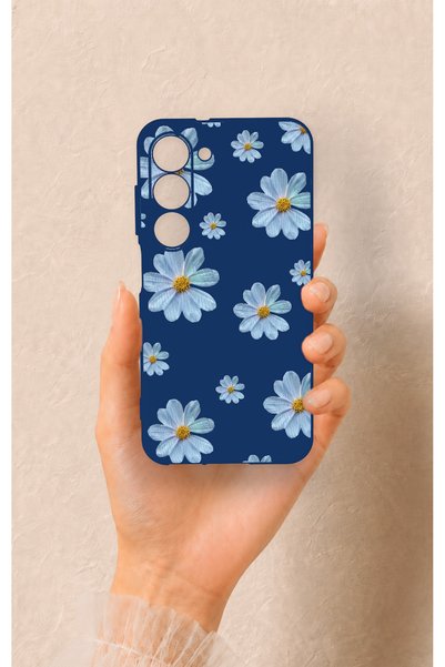 Vip Case Samsung S23 Compatible Blue Daisy Patterned Silicone Case