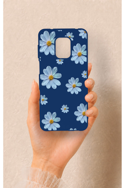 Vip Case Redmi Note 9 Pro 9S Uyumlu Mavi Papatya Desenli Silikon Kılıf