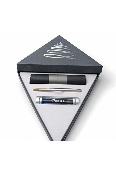 Parker Frontier Metal Pen with Gold Clip Ink + 5 Cartridges Gift + Gift Box -...