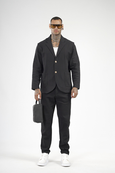 Butik Set Trend Biz Slim Fit din bumbac și in, cu bluză și pantaloni