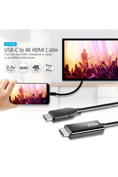 Aten UC3238 USB-C HDMI Dönüştürücü 4K UHD 60Hz 2.7 Metre