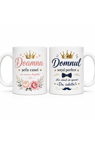 Generic Brand Set 2 Cani Cadou pentru Cuplu „Doamna – Sefa Casei” si „Domnul ...