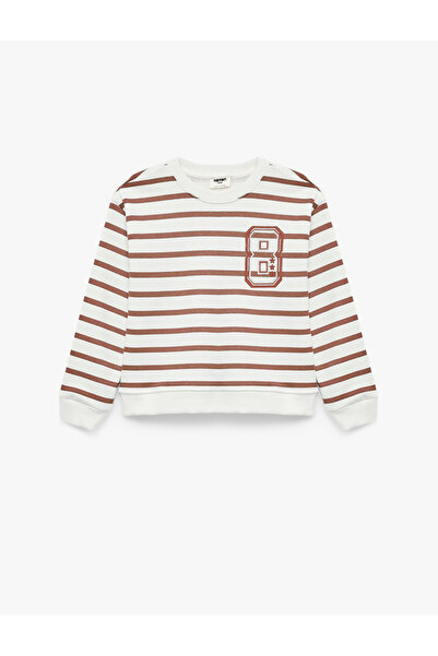 Koton Long Sleeve Crew Neck Striped Sweatshirt with Print Detail