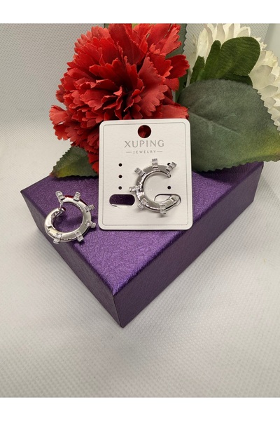 XUPING JEWELRY أقراط فولاذية مرصعة بحجر الزركون مع تصميم يمتد من الأمام إلى ا...