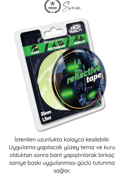Svein #Reflektör Karanlıkta Parlayan Fosforlu Reflektif Şerit Bant 35mm 1,5 Metre Motosiklet Bisiklet Otomobil Güvenlik Uyarı Etiketi Gece Görünürlük Dekorasyon Yapışkanlı Aksesuar Yol Koruma