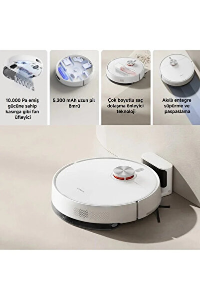 Xiaomi Akıllı Robot Süpürge Beyaz 10.000 Pa Emiş V Şekilli Ana Fırça Dolaşma ...