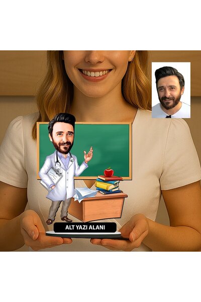 MK Sanart Fotoğraftan Kişiye Özel Doktor Öğretmen Karikatürlü Masaüstü İsimli...