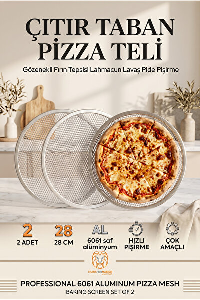 Transformacion Pizza Teli 2'li Set 28 cm Çıtır Taban Hamur Pişirme Izgarası G...