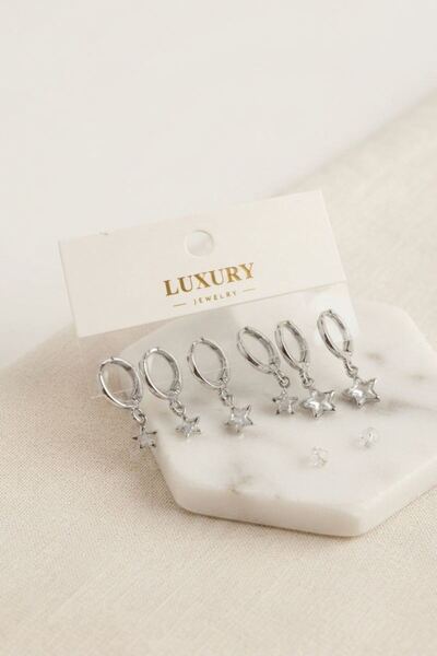 norsary Star Zircon Stone Silver Color Brass Set Earrings
