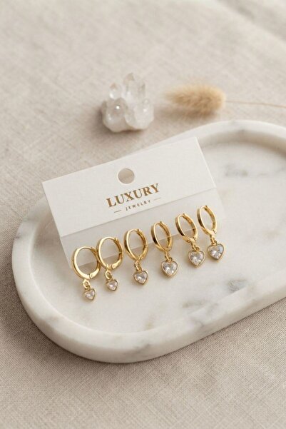 norsary Heart Zircon Stone Gold Color Brass Set Earrings