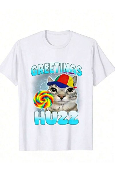 Astogria13 تي شيرت رجالي بطبعة Greetings Huzz، قميص بتصميم قطة مضحكة، للنساء،...