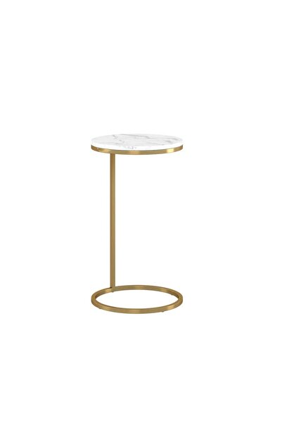Roots Furniture طاولة مارتيني مستديرة من النحاس مقاس 14 بوصة مع رخام كارارا