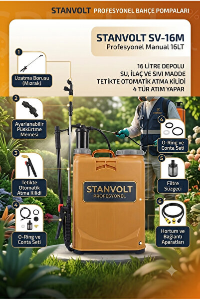 STANVOLT 16 Litre Manuel Bahçe İlaçlama Makinesi - Ayarlanabilir Başlıklı Sır...