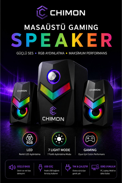 RGB 7 Işık Modlu Masaüstü Hoparlör | Stereo Gaming Speaker