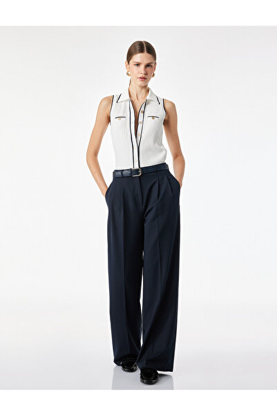 Koton Button Detailed Sleeveless Polo Neck Knitwear Blouse
