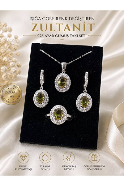 keskin silver Zultanit Taşlı Oval 925 Ayar Gümüş Takı Seti 💚