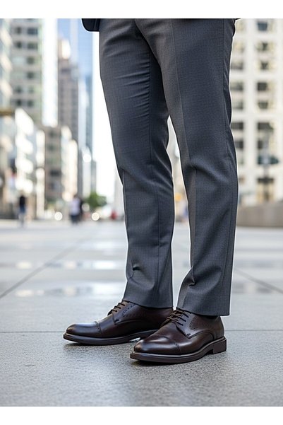 KAFKASLAR AYAKKABI Genuine Leather Eva Sole Oval Toe Classic Lace-Up Men's Suit Shoes