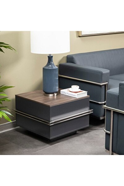 Midas Furniture طاولة قهوة مكتبية من جروف باللون الرمادي