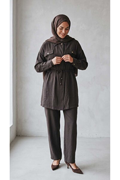 ECE GİYİM Women's Jacket with Rope Details, Pockets, Front Zipper, Sleeve But...