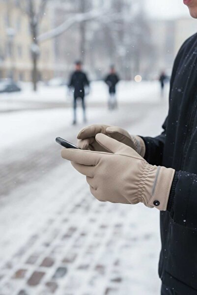 Aware Time قفازات رجالية من قماش الباراشوت قابلة للمس وداخلها مبطنة بالفرو
