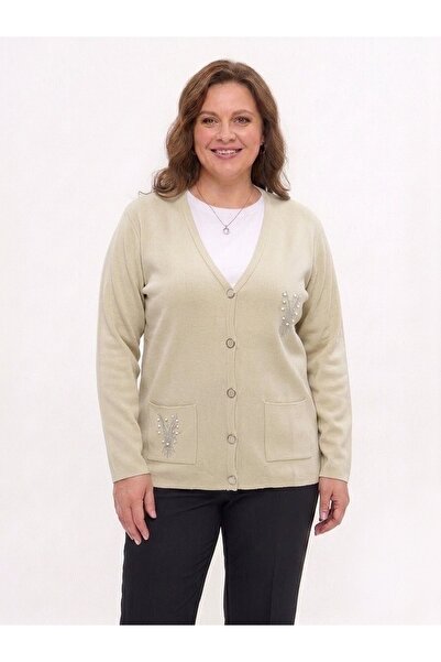 onno style women Classic Knitted Jacket with Steel Mesh Stone Accessories