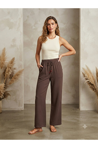 TUĞBA ERGÜL Basic Women's Elastic Waist Linen Trousers