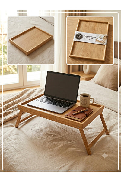 KRD Home KATLANABİLİR BAMBU KEYİF TEPSİSİ