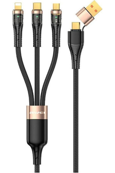 AWEI Καλώδιο LED / Πλεγμένο USB σε Type-C / Lightning 1,5μ 2Α (CL-228)