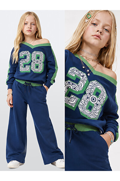 Denokids Girl's Tracksuit Set 100% Cotton with Asymmetrical Collar (Ages 7-12)