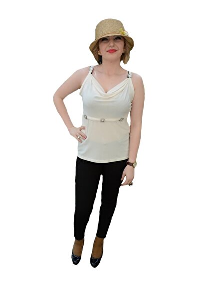 OEM Top elegant cu bretele cu strasuri, de culoare alba, decolteu in V