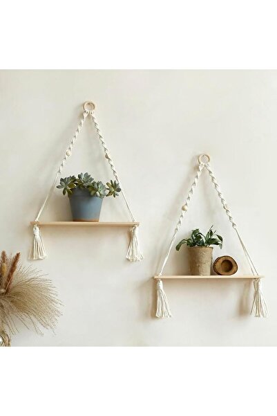 Artilady 2 Pack Wooden Wall Hanging Shelves - Macrame Hanging Plant Shelf wit...