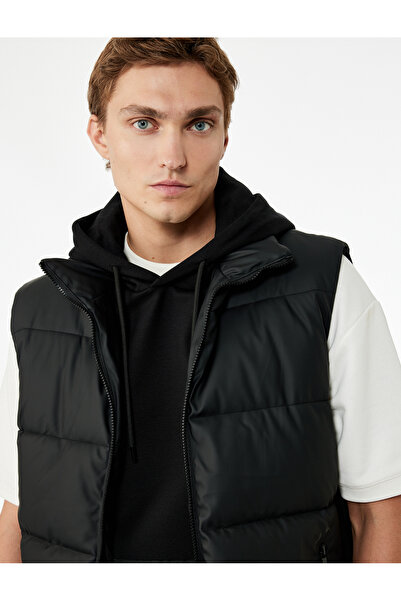 Koton Slim Fit Stand Collar Puffer Vest with Zipper Pocket Detail