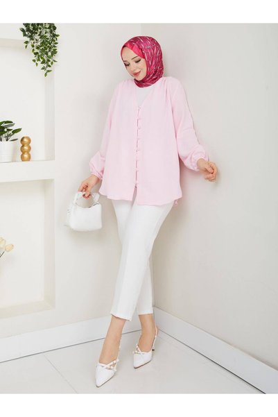 SAMSA Buttoned Front Kimono Hijab Tunic Oversize New Season Comfortable Fit