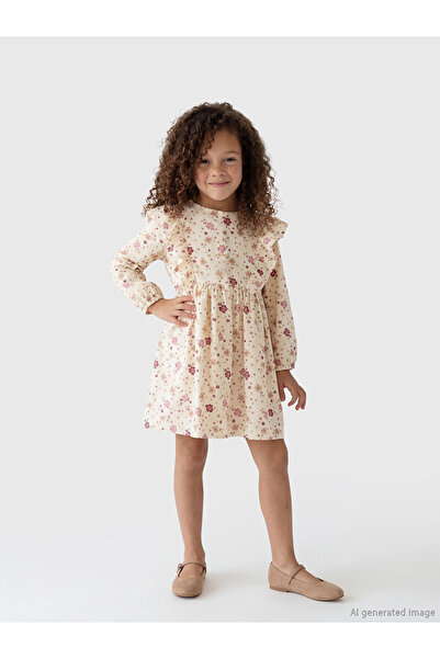 LC Waikiki Original Floral Patterned Ruffle Girls' Cotton Dress