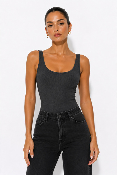 buğlem collection CENA Premium U Yaka Fitilli Kaşkorse Body Kolsuz Slim Fit B...