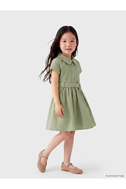 LC Waikiki Two Mt Shop Quality Shirt Collar Girls Poplin Dress and Belt