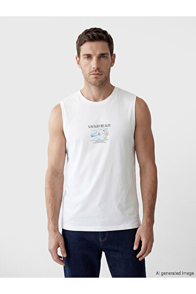 LC Waikiki Nevavm Men's Sleeveless T-Shirt with Oval Collar and Printed Design