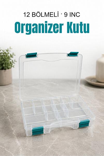 Badem10 Organizer Kutu 9''İnç 12 Bölmeli Saklama Kutusu Hırdavat Takı Malzeme...