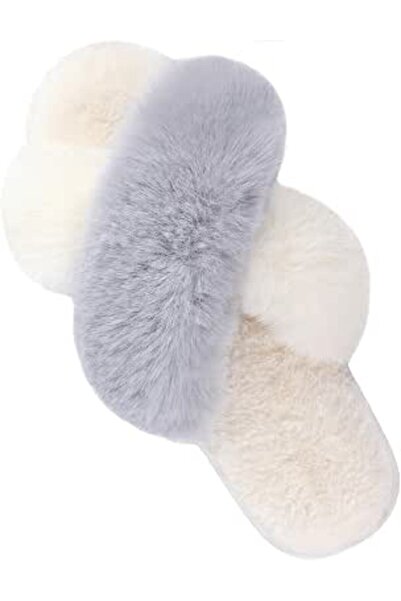 GENERAL Women's Cross Band Slippers Soft Plush Furry Cozy Open Toe House Shoe...