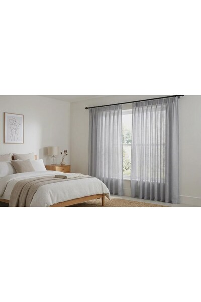 Leo Boutique Curtain Keten Amerikan Pile Tül Perde Sık Pile Ekru Gri Bej Renk...