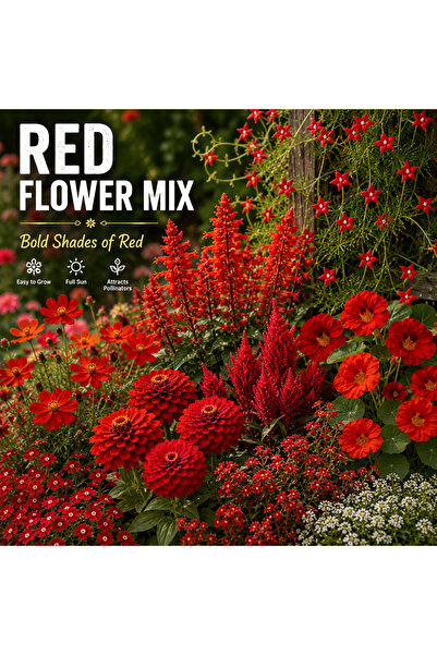 Bloom & Sow Seed خليط بذور الزهور البرية الحمراء - مزيج من أنواع الزهور الحمر...